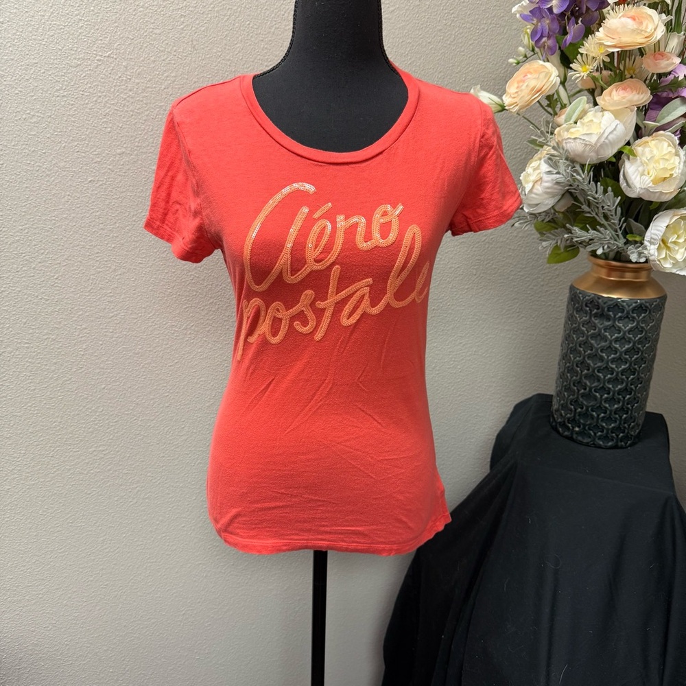 Aeropostale Coral Graphic Logo Tee Women’s Large Short Sleeve Casual Cotton